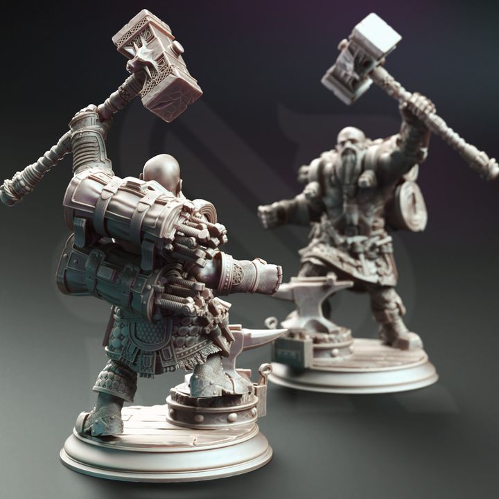 Dwarf Forgemaster Artificer Fighter 32mm Scale - Dwarven Battle Blacksmith by DM Stash
