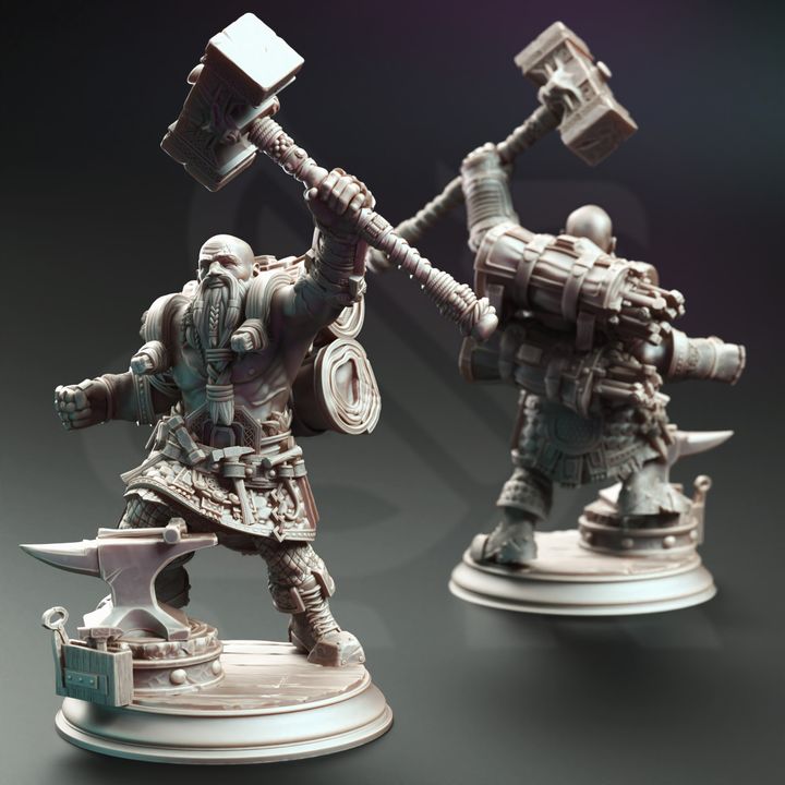 Dwarf Forgemaster Artificer Fighter 32mm Scale - Dwarven Battle Blacksmith by DM Stash