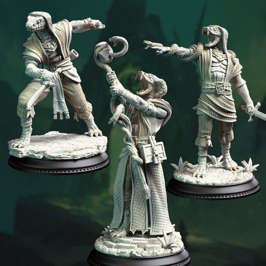 Serpentfolk Mob Enemy Trio Villain 32mm Scale - Snakemen Cultists by DM Stash