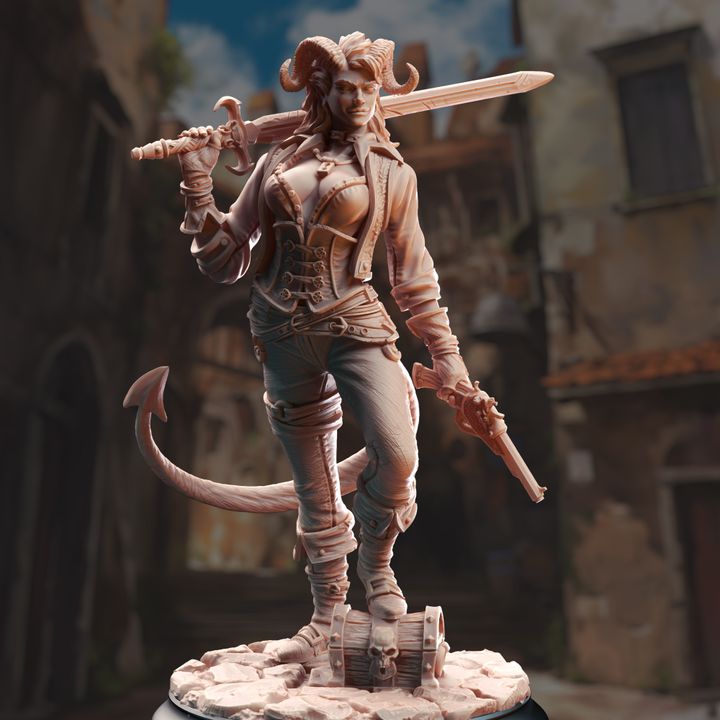 Pirate Tiefling Female Gun Fighter 32mm Scale - Rogue Scoundrel by DM Stash