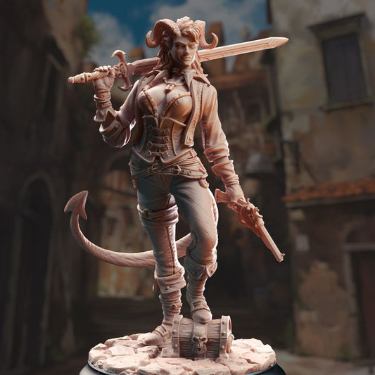 Pirate Tiefling Female Gun Fighter 32mm Scale - Rogue Scoundrel by DM Stash
