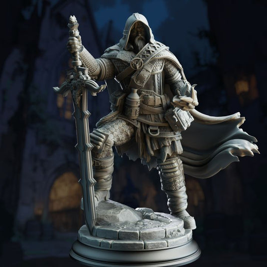 Cloaked Battlemage Sword Fighter 32mm Scale - Human Revenant Ranger by DM Stash