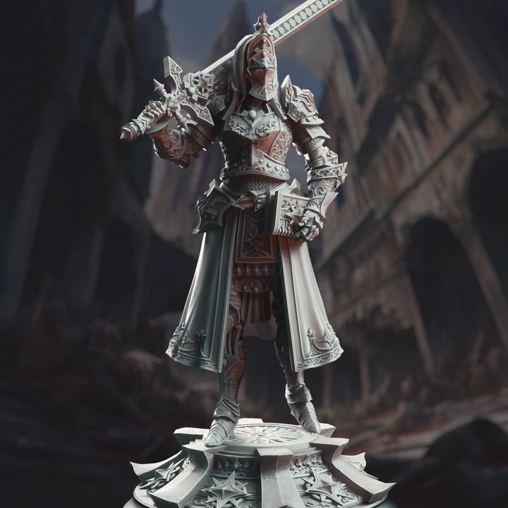 Female Paladin Holy Swordsman NPC Miniature 32mm Scale - Maiden Knight by DM Stash