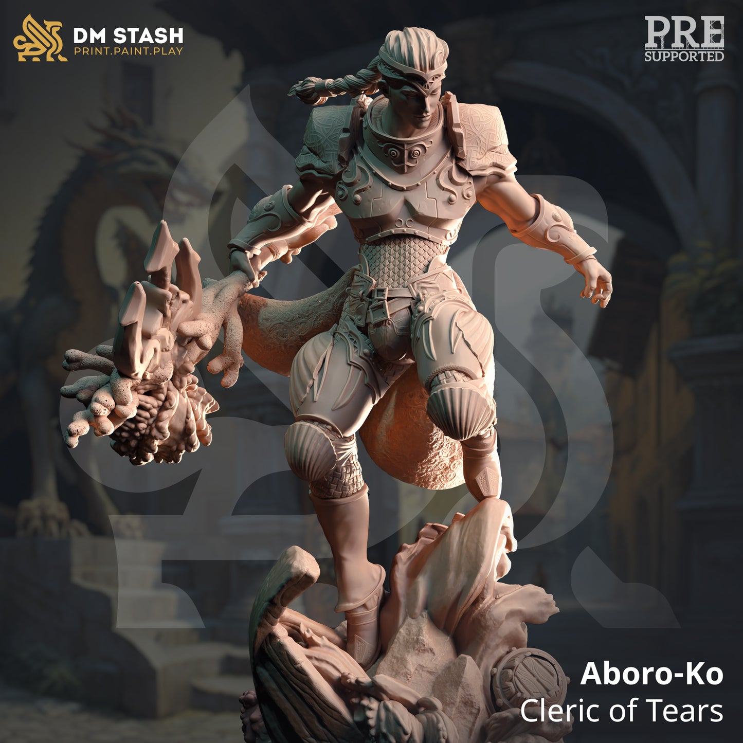 Cleric Water Genasi Mage Fighter Miniature 32mm Scale - Triton Sea Paladin by DM Stash