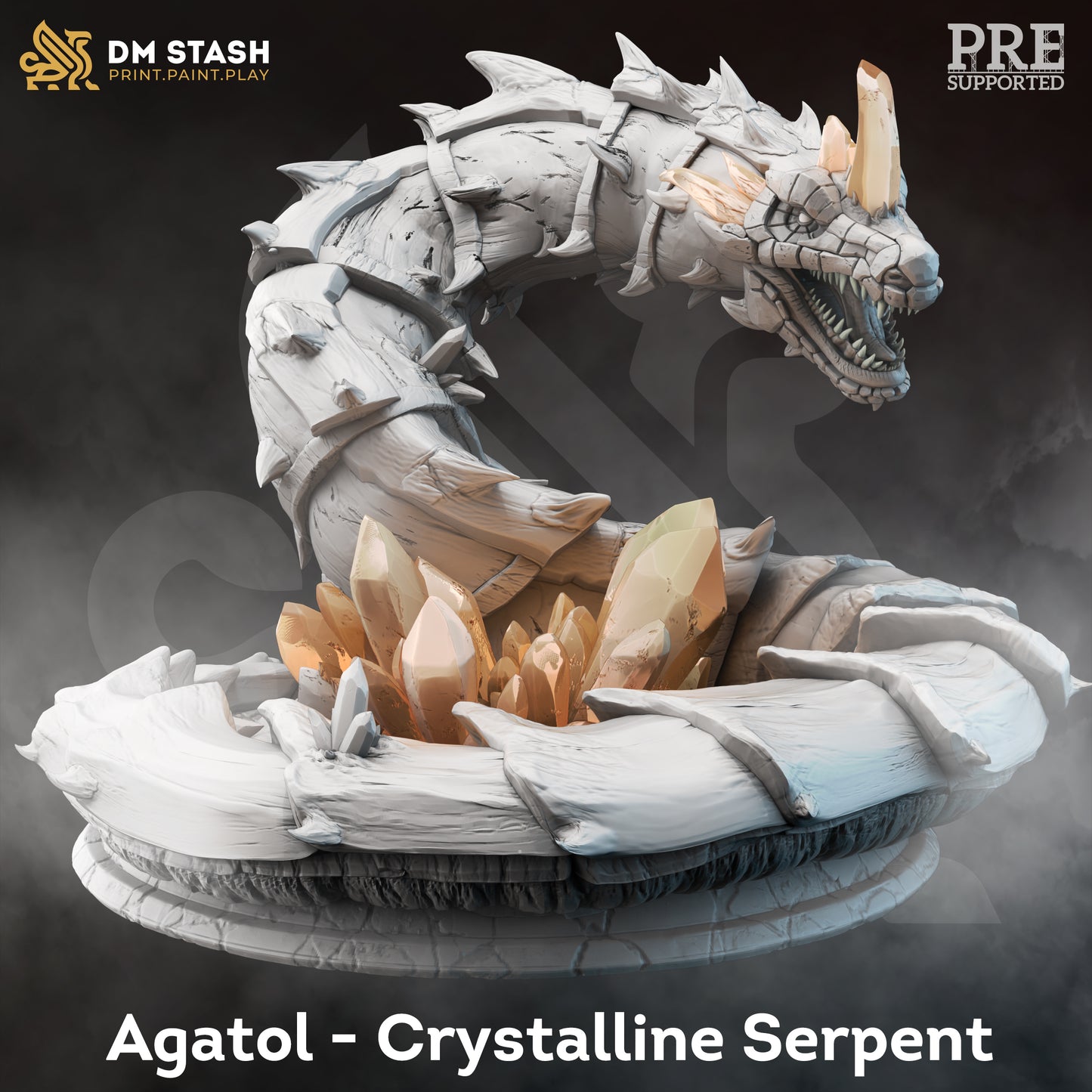 Rock Dragon Wyrm Gargantuan Cave Monster 32mm Scale - Crystalline Serpent by DM Stash