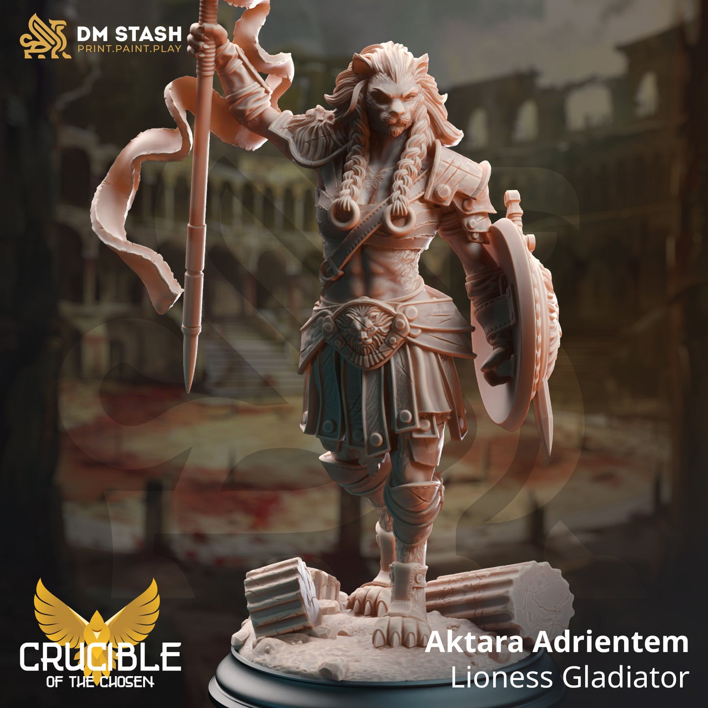 Lion Tabaxi Female Barbarian Warrior Miniature 32mm Scale - Lioness Gladiator by DM Stash