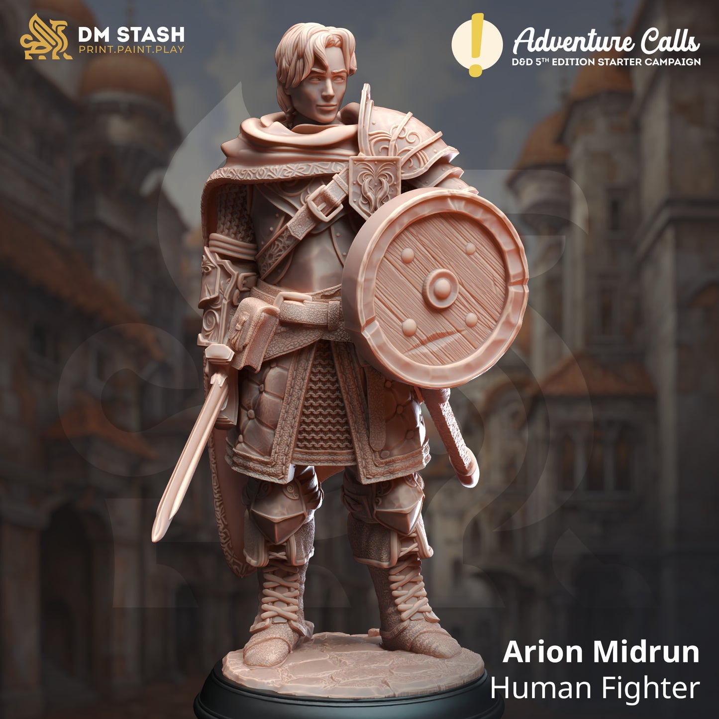 Squire Sword Shield Warrior Knight 32mm Scale - Human Fighter by DM Stash