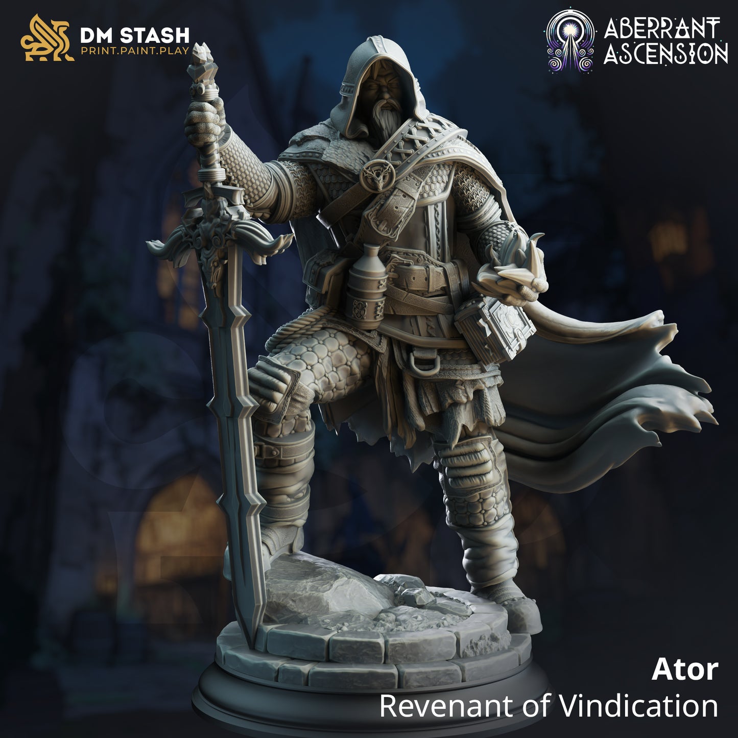 Cloaked Battlemage Sword Fighter 32mm Scale - Human Revenant Ranger by DM Stash