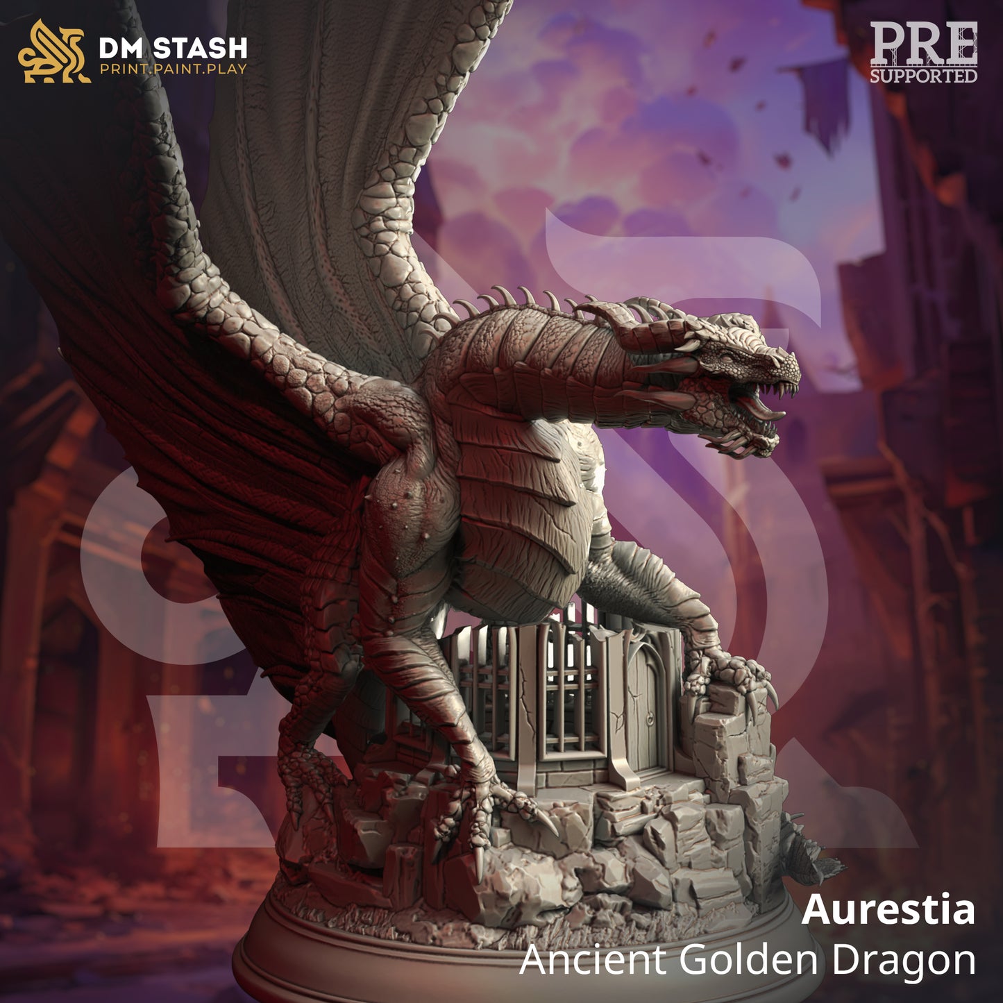 Great Dragon Massive Monster Boss 32mm Scale - Ancient Golden Dragon by DM Stash
