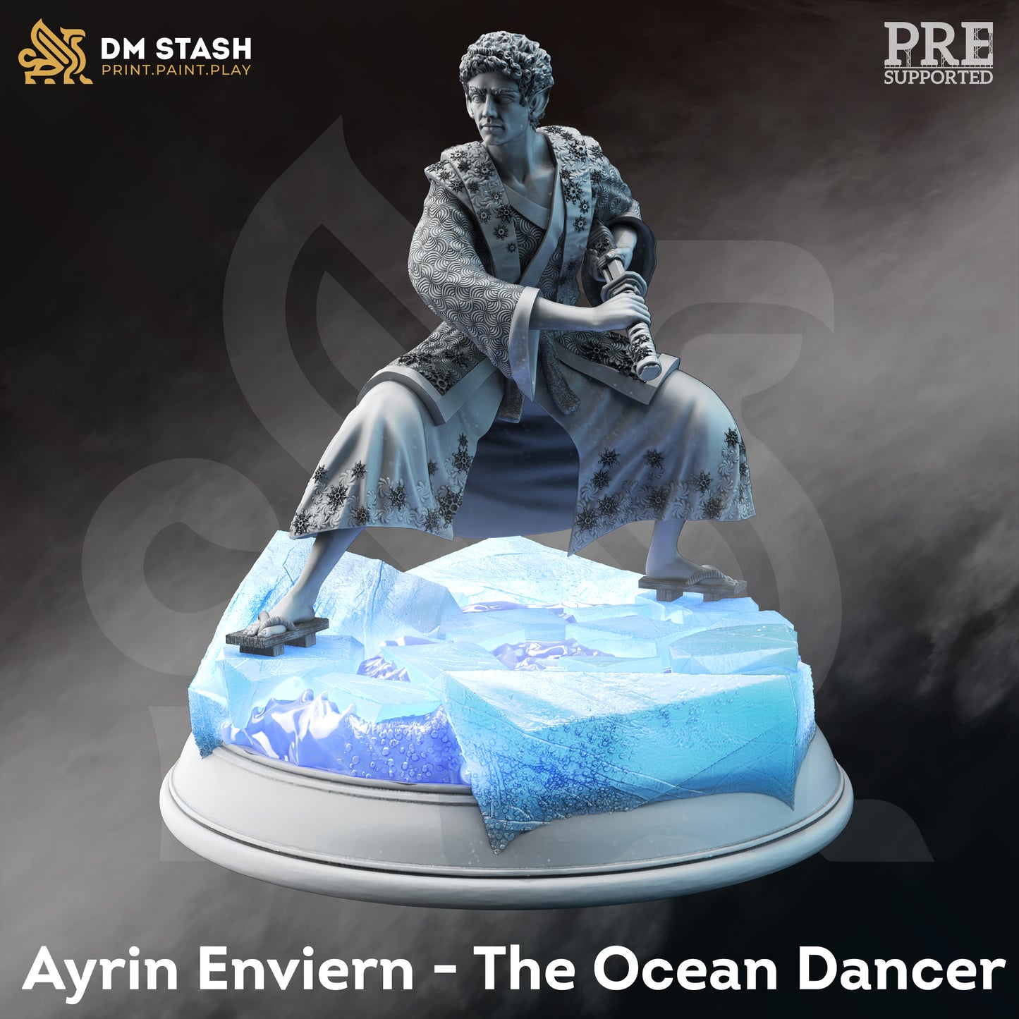 Elven Katana Warrior Ranger Genasi Miniature 32mm Scale - Water Elf Samurai by DM Stash