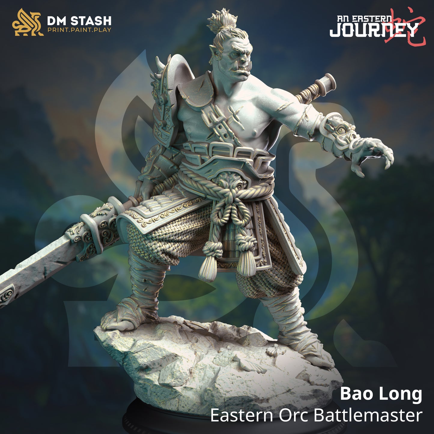 Samurai Orcish Barbarian Fighter 32mm Scale - Eastern Orc Battlemaster by DM Stash
