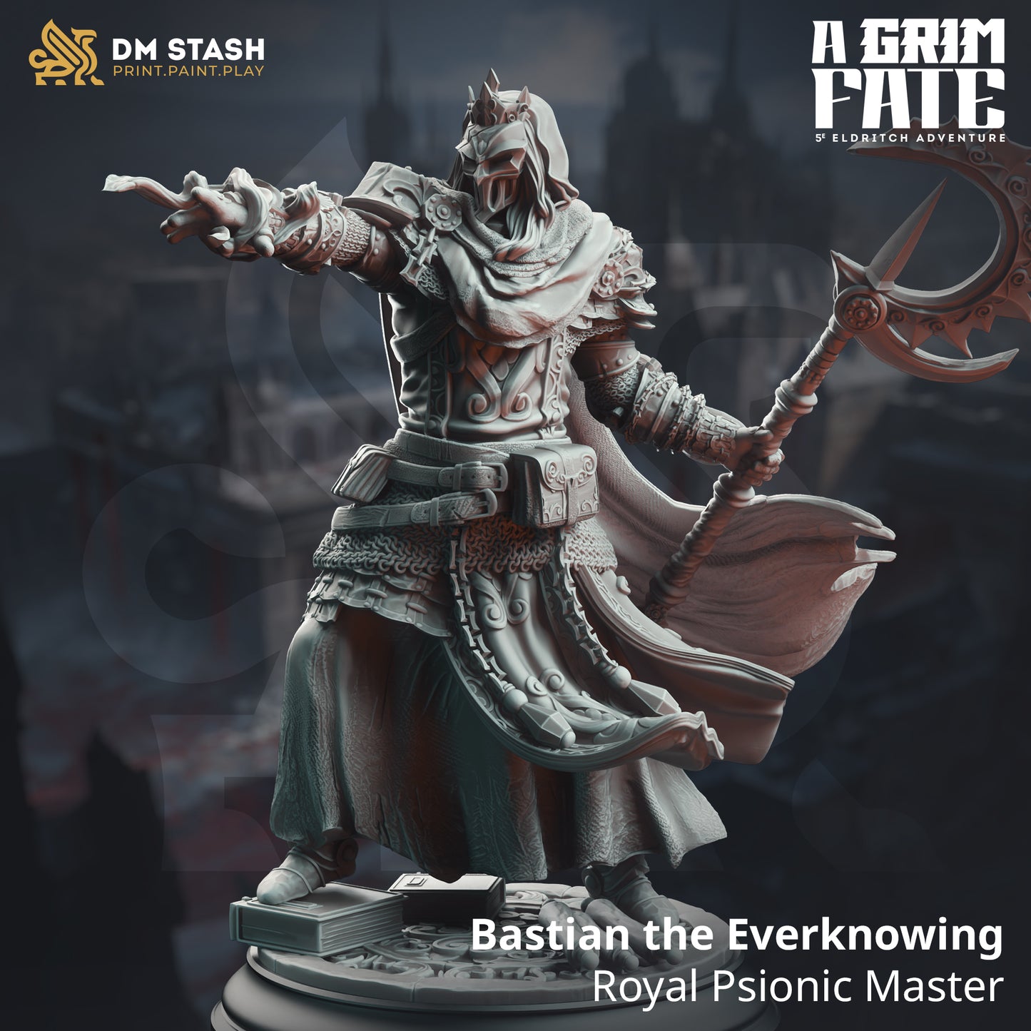 Eldrich King Scythe Fighter Villain NPC Minaiture 32mm Scale  - Royal Psionic Master by DM Stash