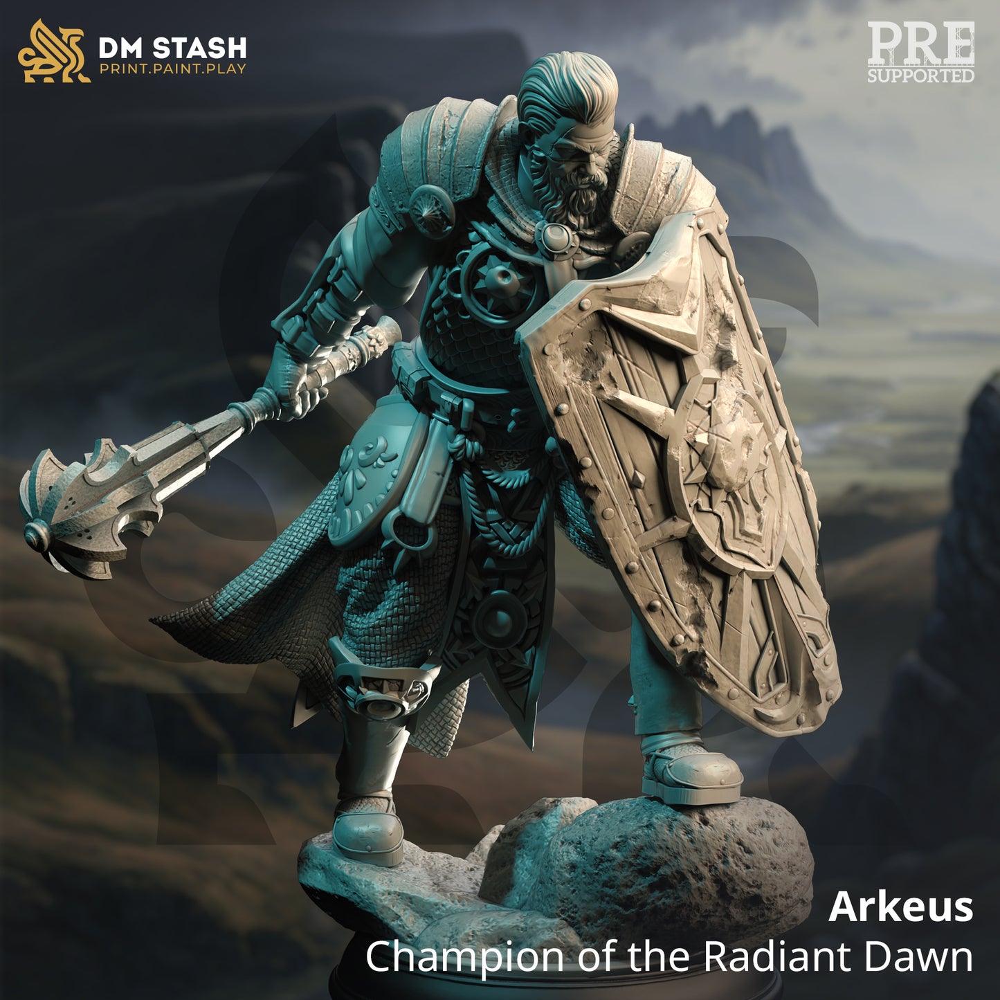 Paladin Warrior Male Female Club Shield 32mm Scale - Twin Sun Clerics by DM Stash
