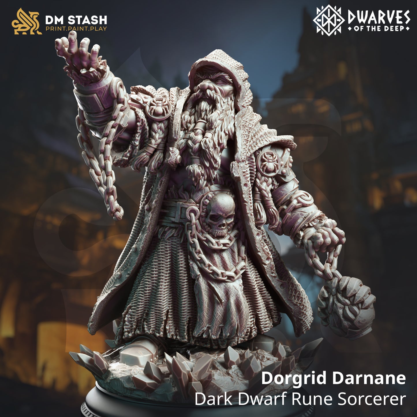 Dwarf Cleric Gnome Artificer 32mm Scale - Dark Dwarf Rune Sorcerer by DM Stash