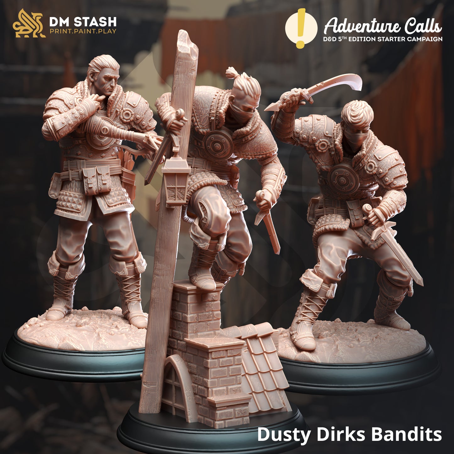 Rogue Trio Fighters Crossbow Sword Enemies 32mm Scale - Bandit Thugs by DM Stash