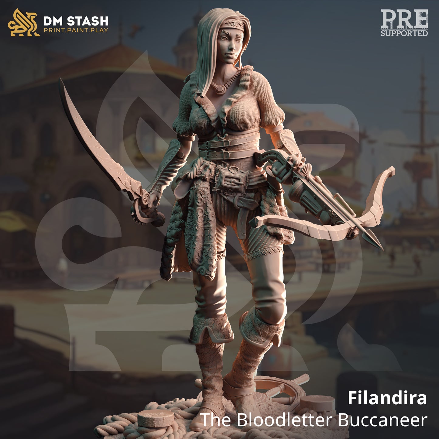 Pirate Female Buccaneer Rogue Miniature 32mm Scale - Sea Elf Corsair by DM Stash
