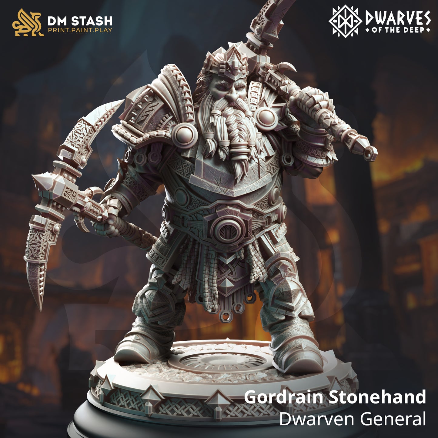 Dwarf King Pickaxe Dual-Wield Warrior 32mm Scale - Dwarven General by DM Stash