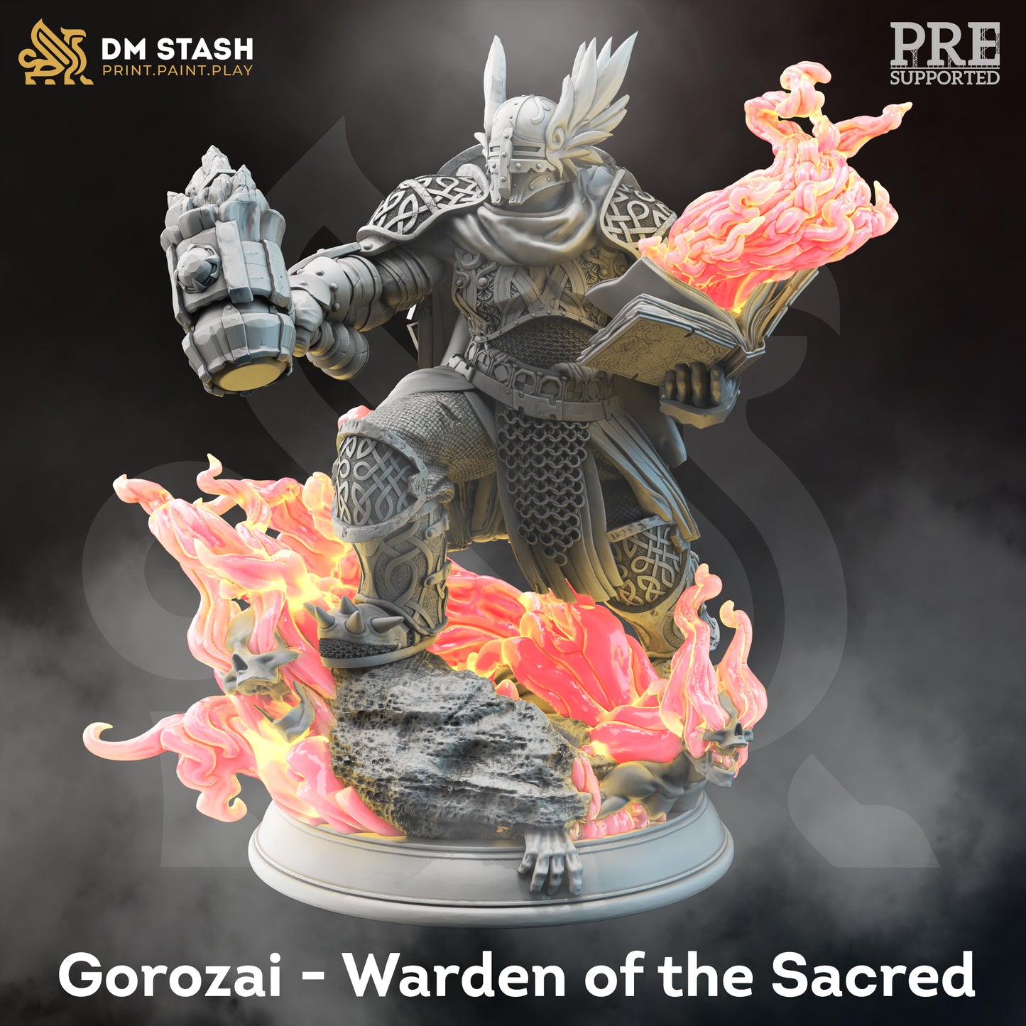 Fire Genasi Paladin Spellsword Warlock Knight Miniature 32mm Scale - Fiery Forge Cleric by DM Stash