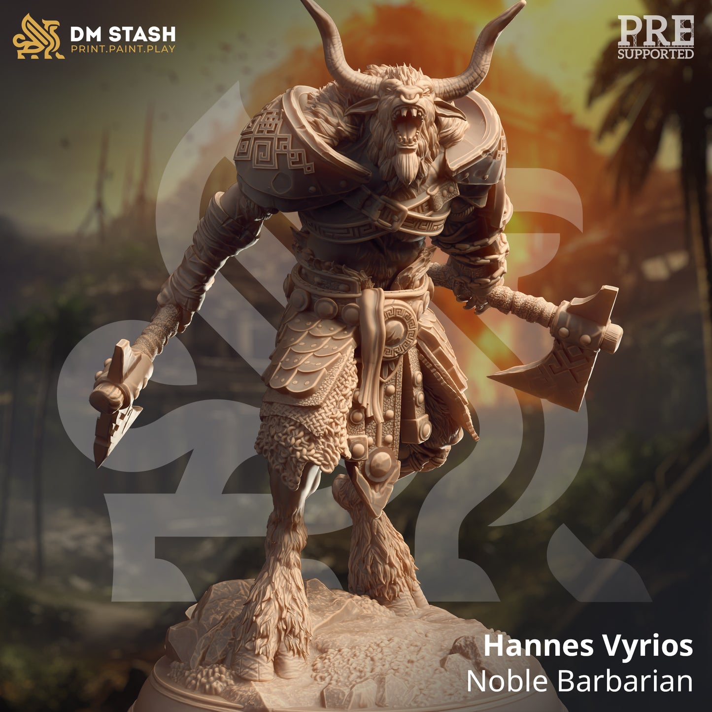 Minotaur Beastrace Warrior Fighter Villain 32mm Scale - Minotaur Barbarian by DM Stash