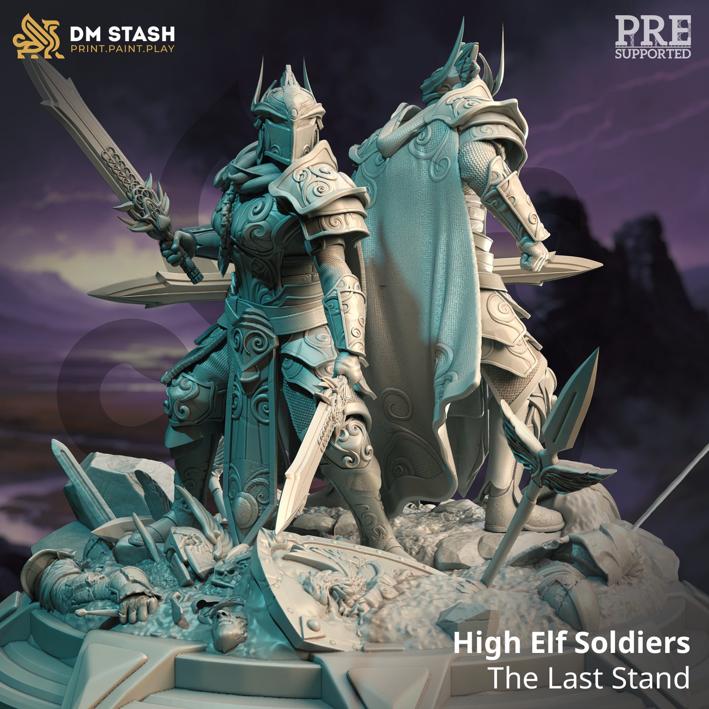 Elven Royal Guard Warriors Male Female Duet 32mm Scale - High Elf Soldiers by DM Stash