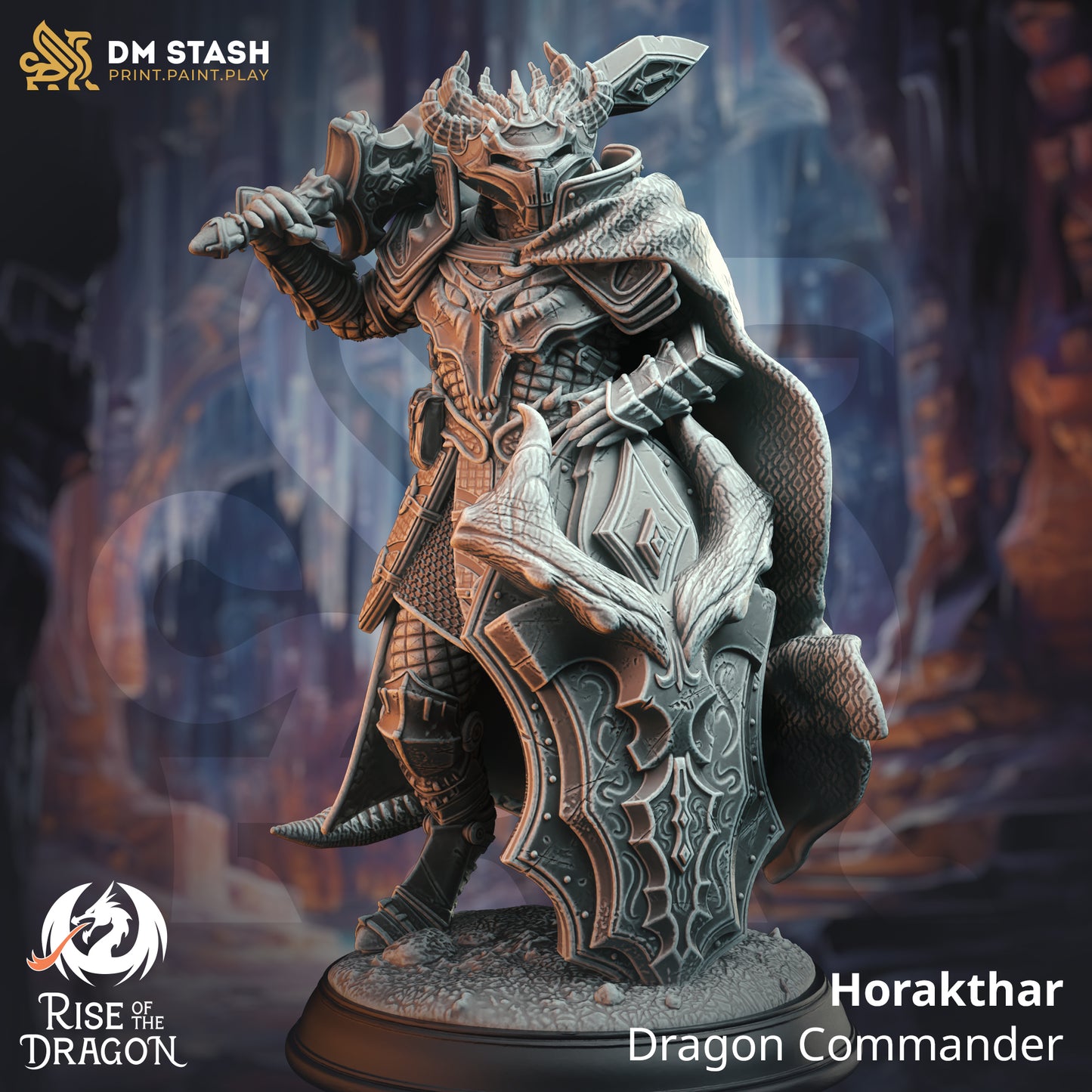 Draconic Warrior Soldier 3 Poses Sword Shield 32mm Scale - Dragonborn Commander by DM Stash