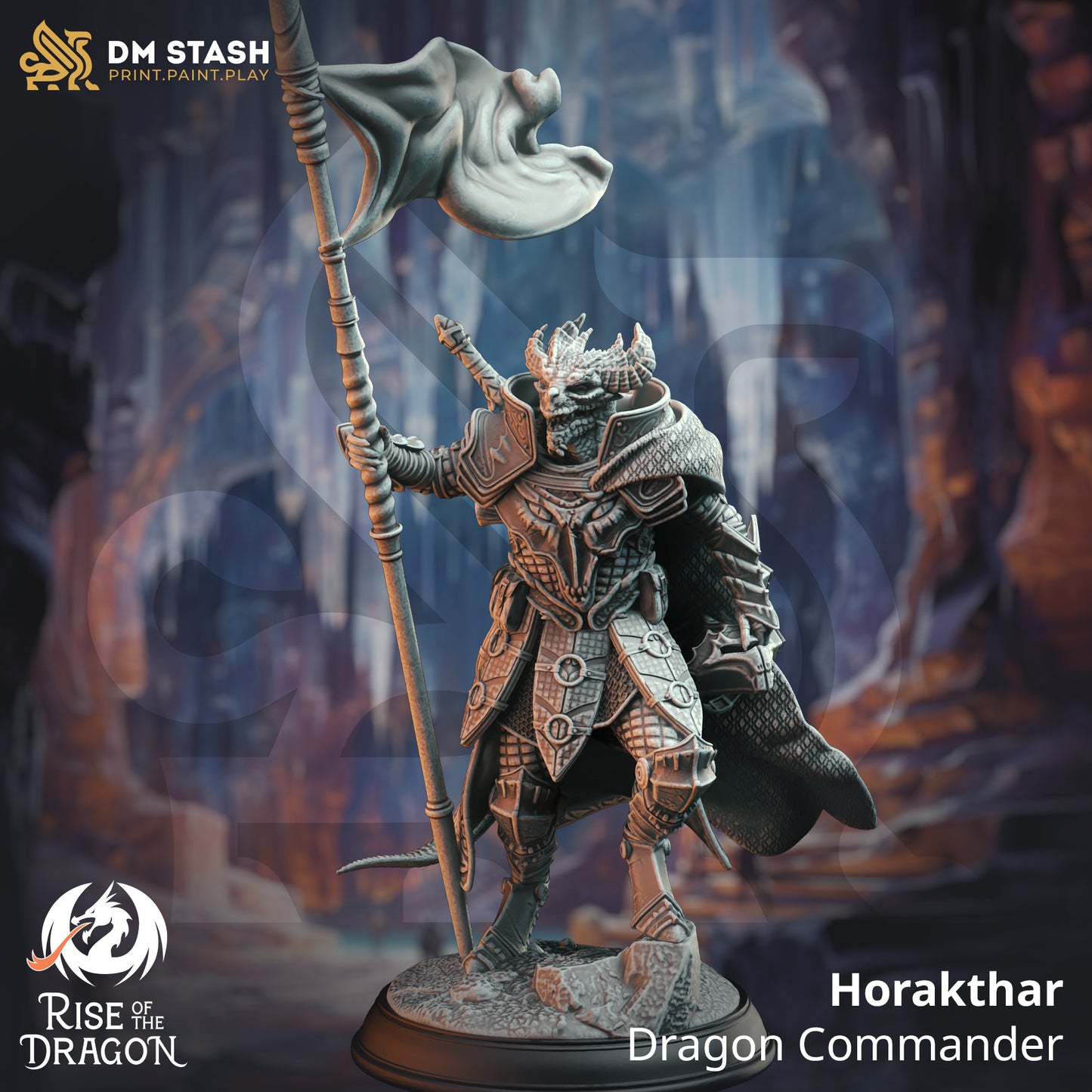 Draconic Warrior Soldier 3 Poses Sword Shield 32mm Scale - Dragonborn Commander by DM Stash