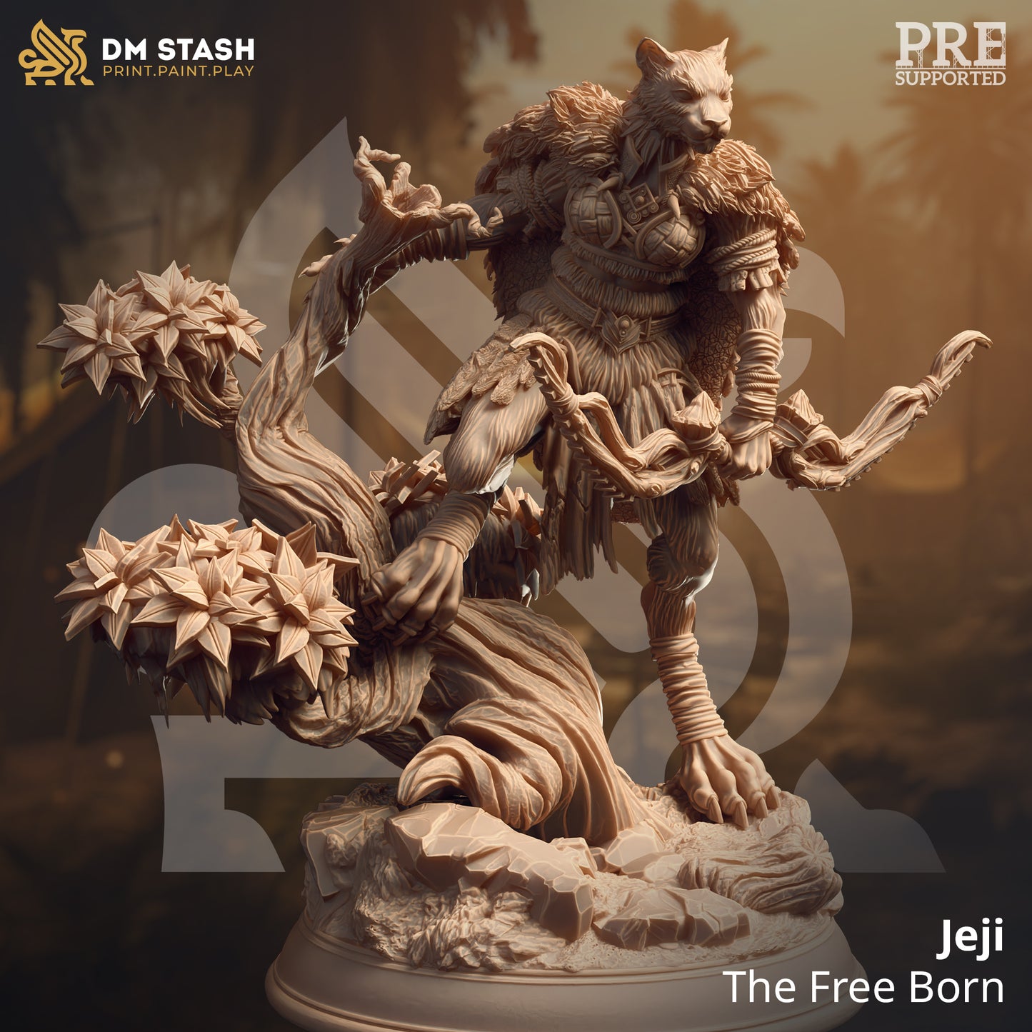 Catfolk Assassin Archer Rogue Beast Miniature 32mm Scale - Tabaxi Forest Ranger by DM Stash