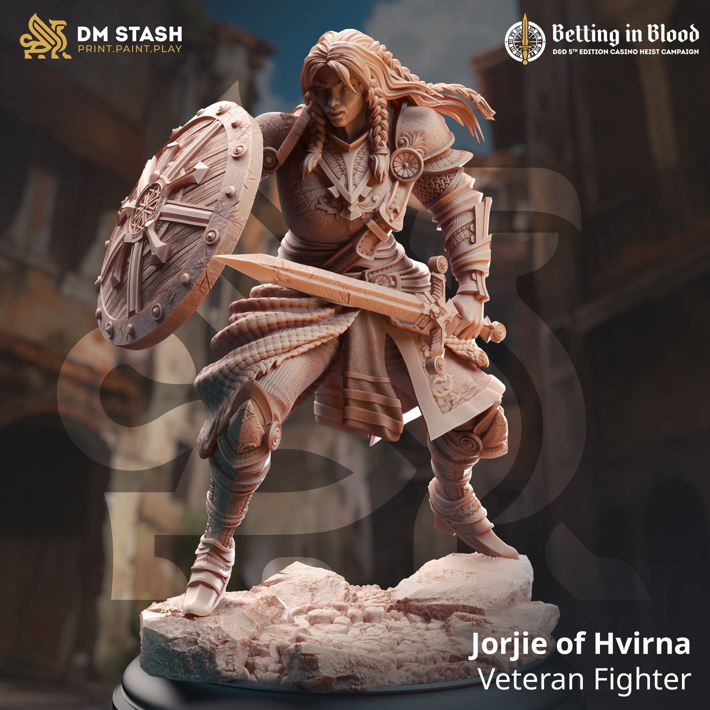 Female Paladin Shieldmaiden Knight 32mm Scale - Human Veteran Fighter by DM Stash