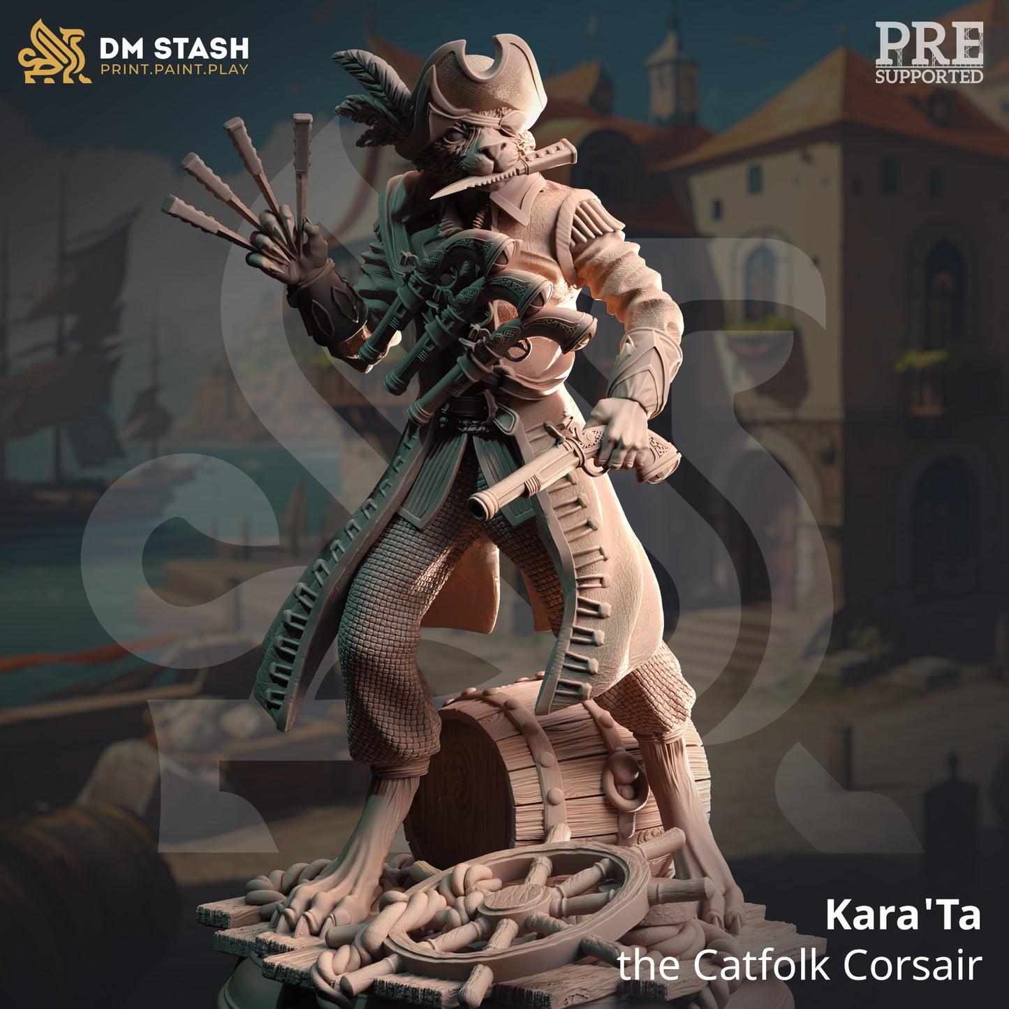 Tabaxi Rogue Pirate Bucaneer Miniature 32mm Scale - Catfolk Corsair by DM Stash
