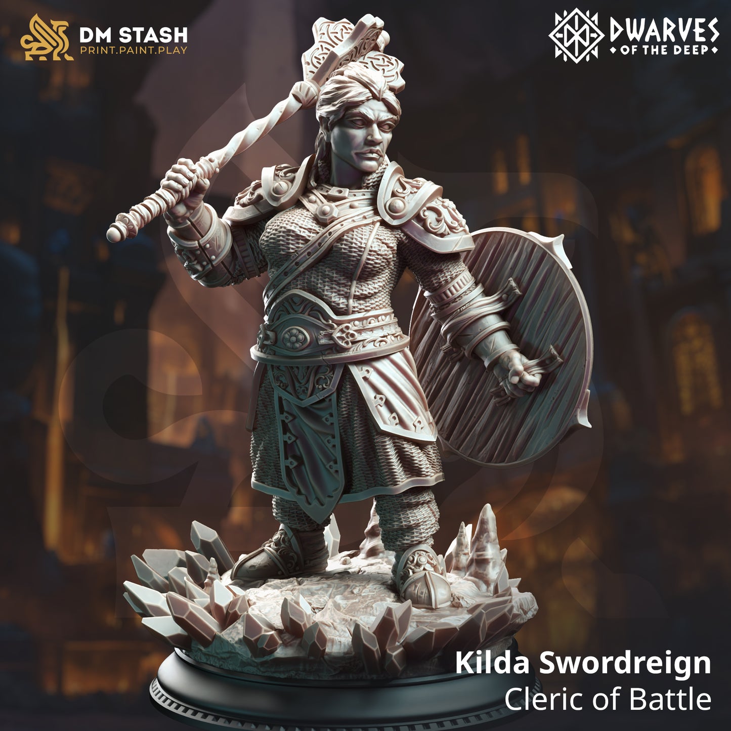 Female Dwarven Paladin Fighter 32mm Scale - Dwarf War Cleric by DM Stash