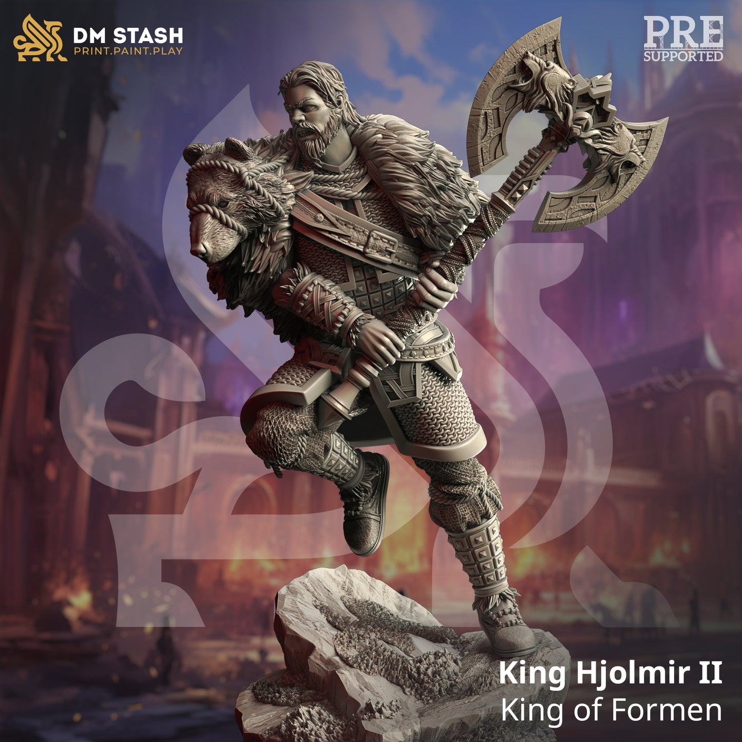 Nordic Great Axe Warrior Bear Villain 32mm Scale - Viking Barbarian King by DM Stash
