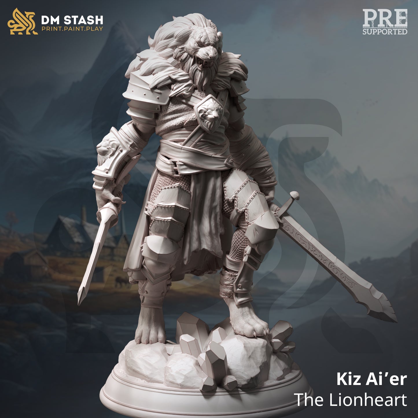 Lion Beastrace Sword Warrior Barbarian Miniature 32mm Scale - Lionfolk Bloodhunter by DM Stash