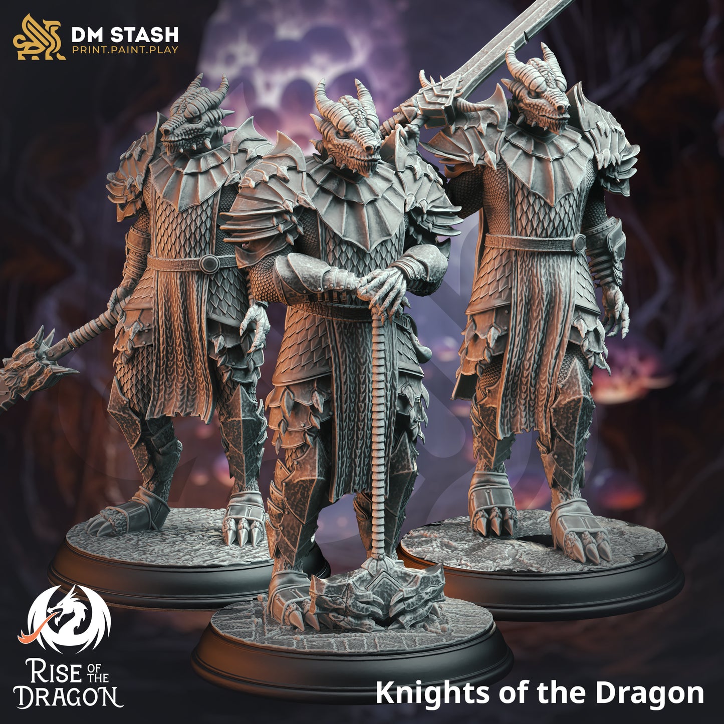 Dragonborn Warriors Spear Hammer Sword 3 forms 32mm Scale - Dragon Knights by DM Stash