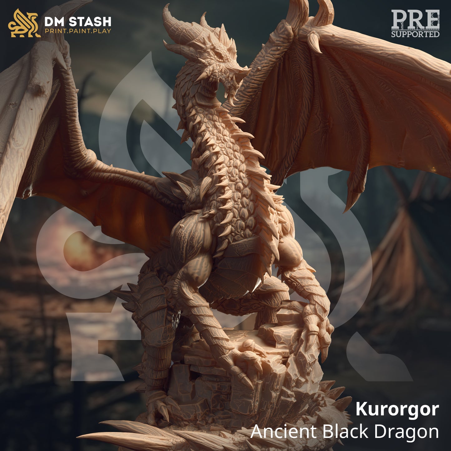 Dragon Overlord Gargantuan Monster Boss Enemy 32mm Scale - Ancient Black Dragon by DM Stash