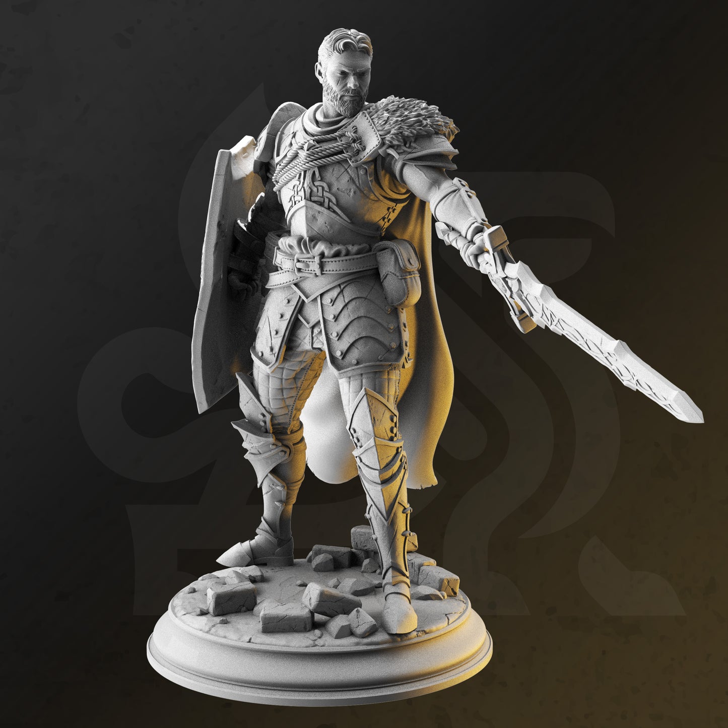 Royal Knight Swordsman Fighter Shielded Miniature 32mm Scale - Paladin of Renmaeth by DM Stash