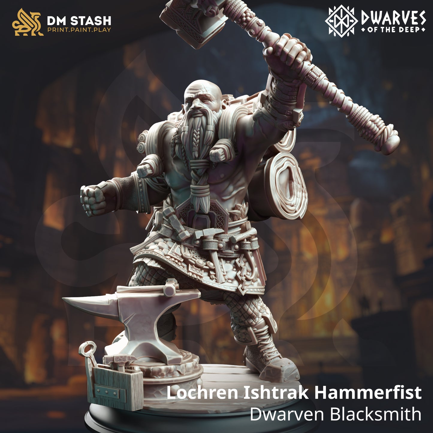 Dwarf Forgemaster Artificer Fighter 32mm Scale - Dwarven Battle Blacksmith by DM Stash