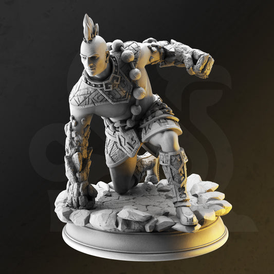 Unarmed Elemental Fighter Male Miniature  32mm Scale - Earth Genasi Brawler by DM Stash