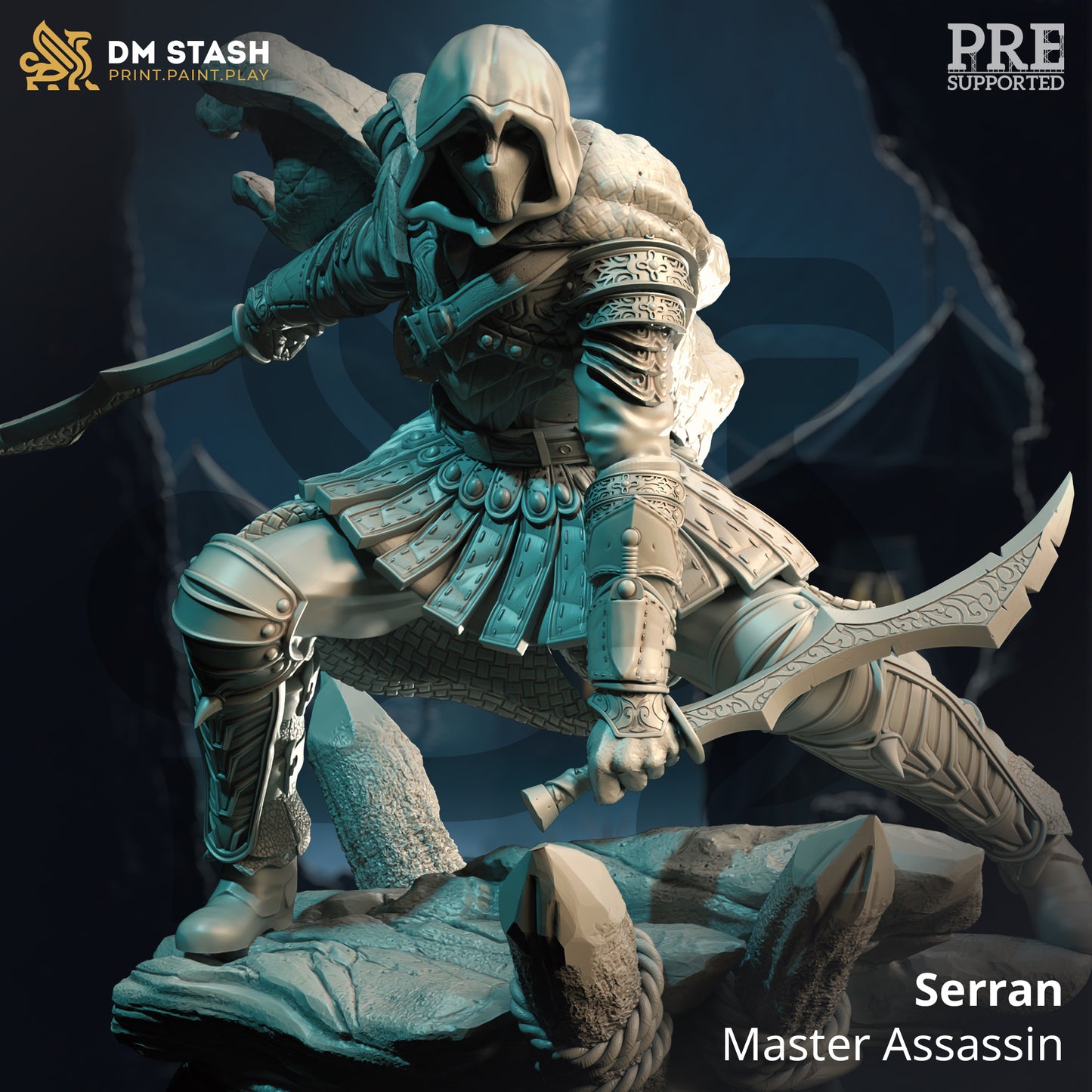 Cloaked Villain Dual Blade Human Elf Warrior 32mm Scale - Master Assassin Rogue by DM Stash