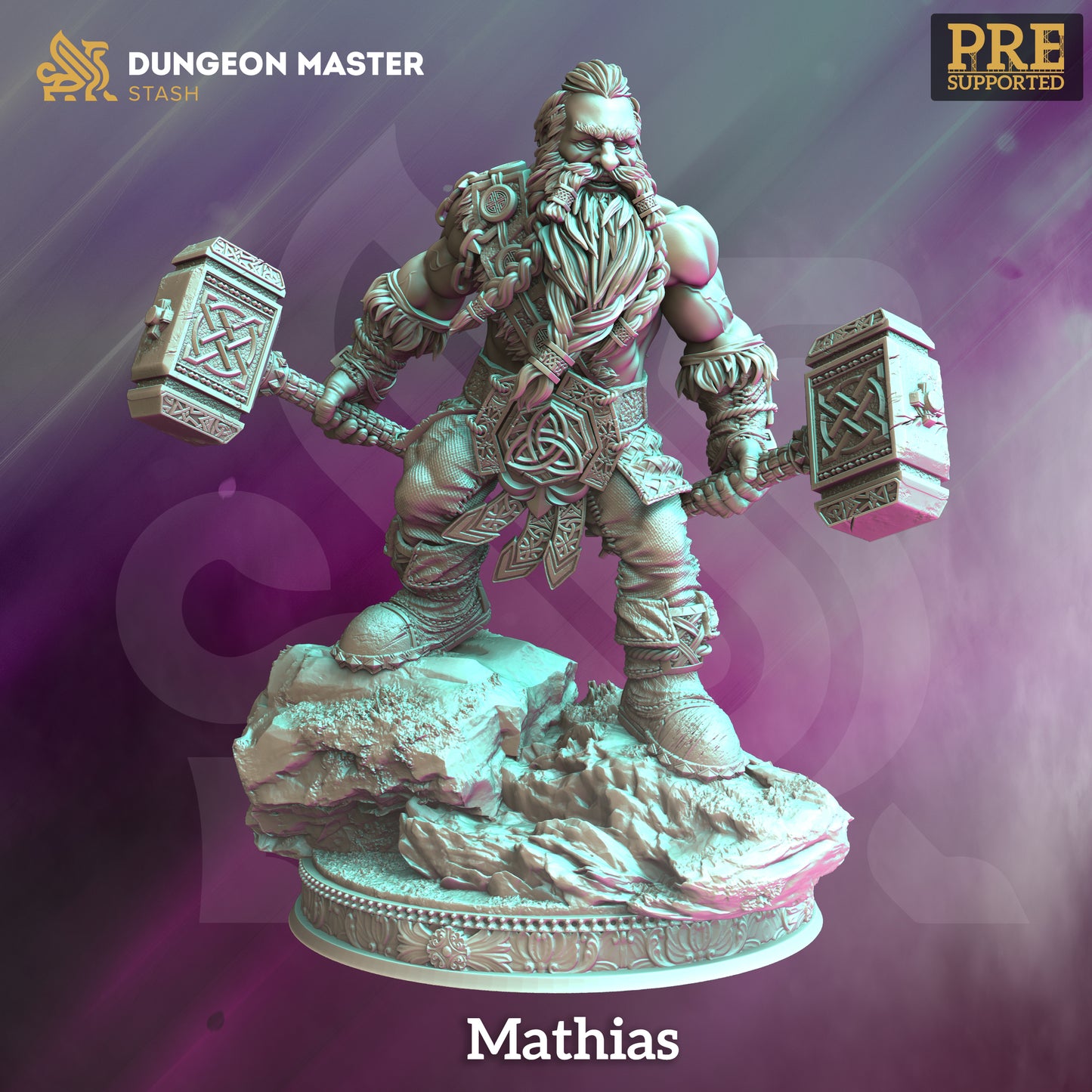 Dwarven Hammer Berserker Warrior 32mm Scale - Dwarf Barbarian by DM Stash