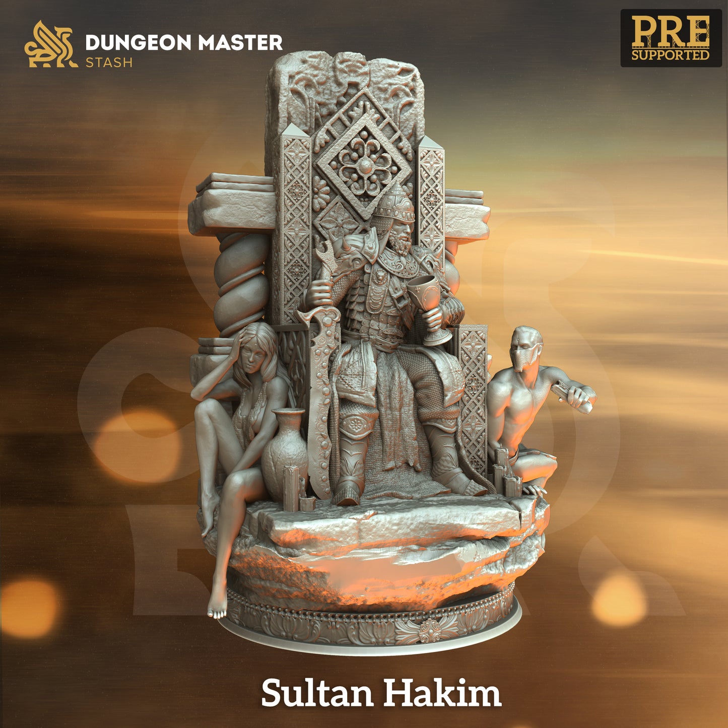 Arabic King Warrior Throne NPC Miniature 32mm Scale - The Great Sultan Hakim by DM Stash