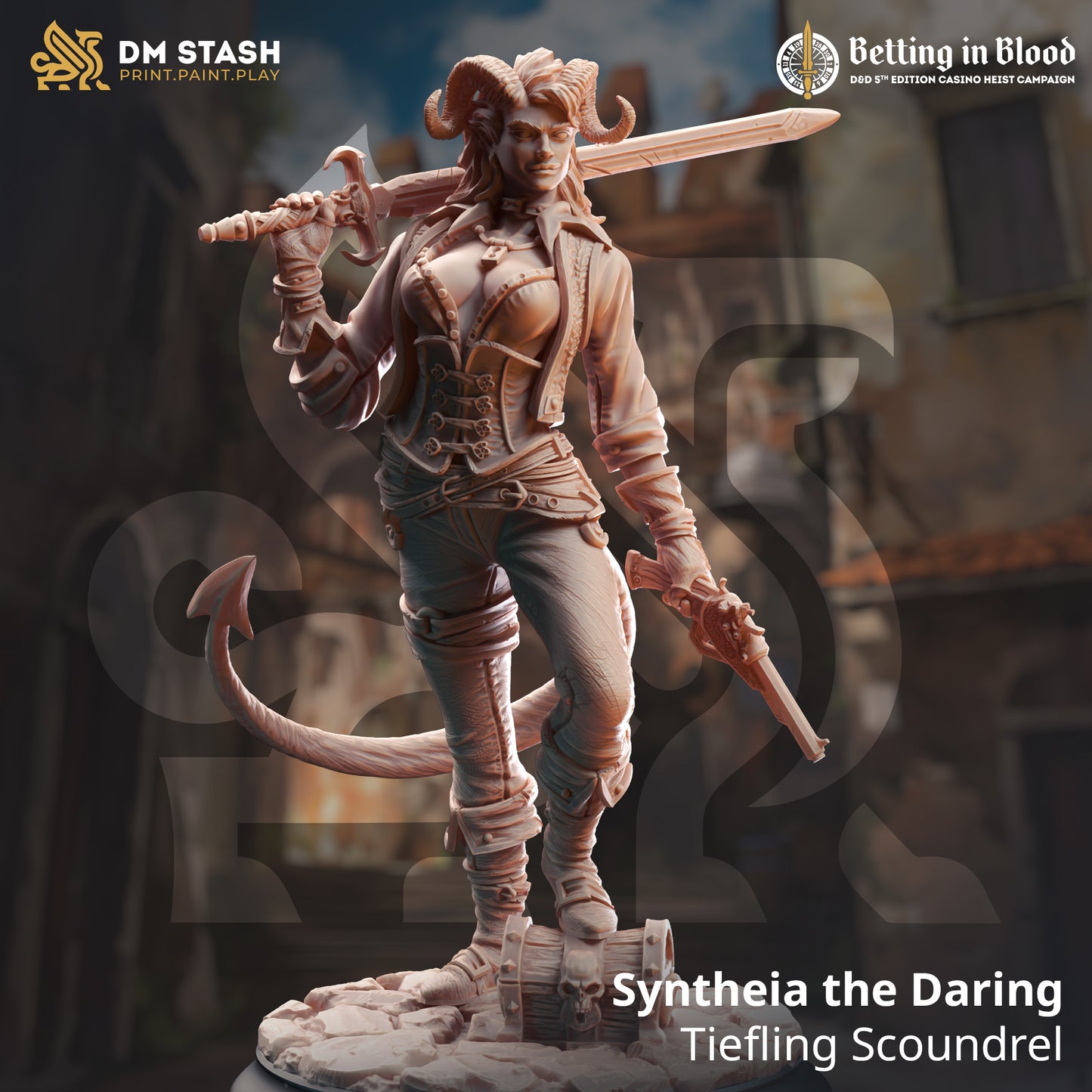 Pirate Tiefling Female Gun Fighter 32mm Scale - Rogue Scoundrel by DM Stash