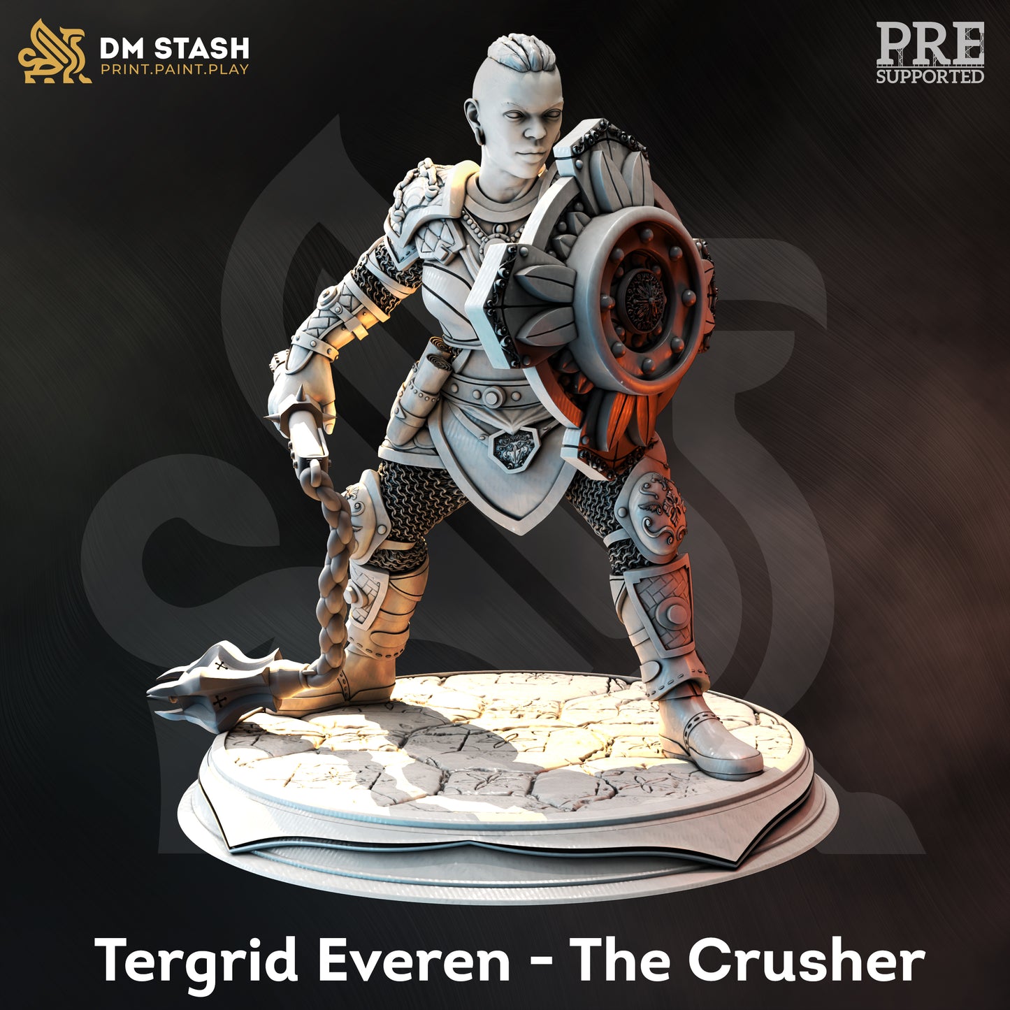 Dwarven Female Flail Warrior Paladin Miniature 32mm Scale - Dwarf Knowledge Cleric by DM Stash