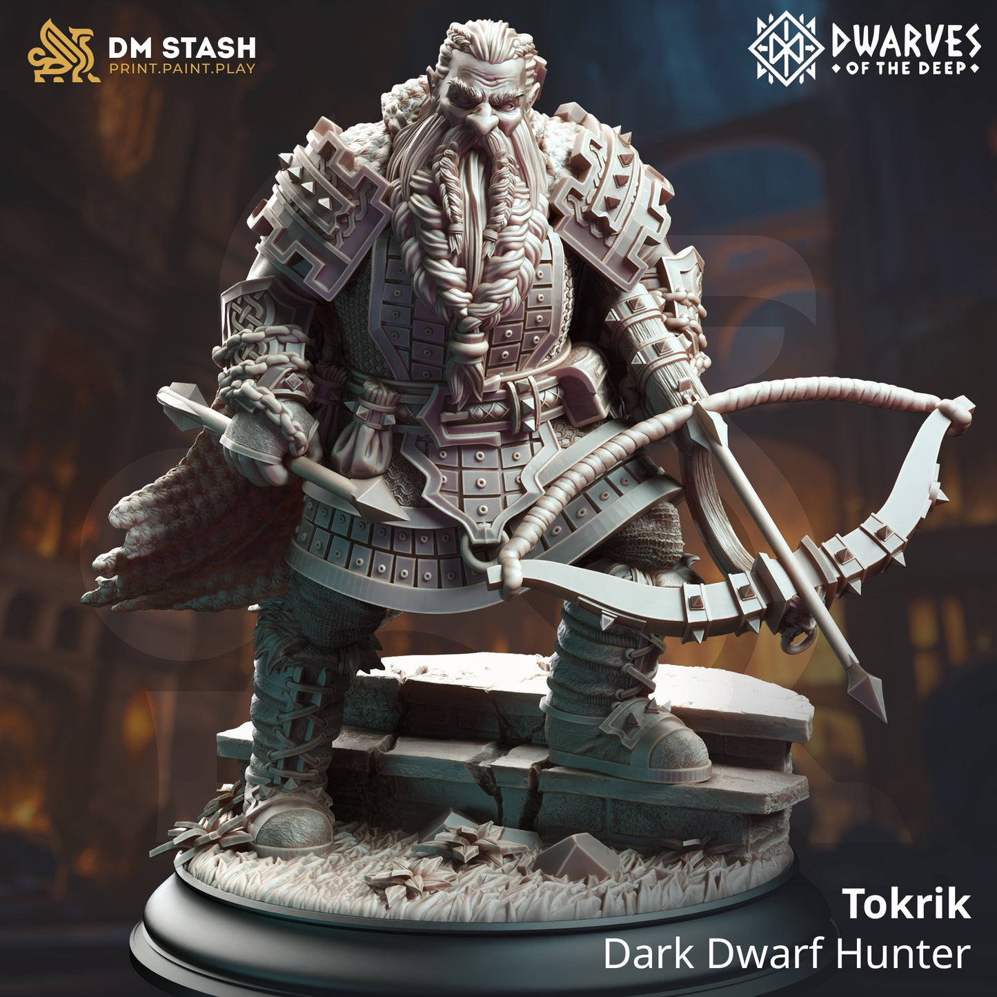 Dwarven Crossbow Armored Rogue 32mm Scale - Dark Dwarf Ranger Hunter by DM Stash