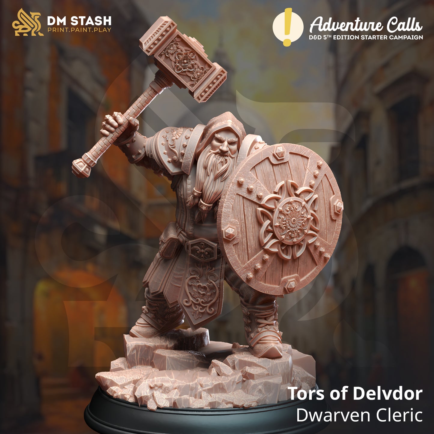 Dwarf Warrior Hammer Shield Paladin 32mm Scale - Dwarven Cleric by DM Stash