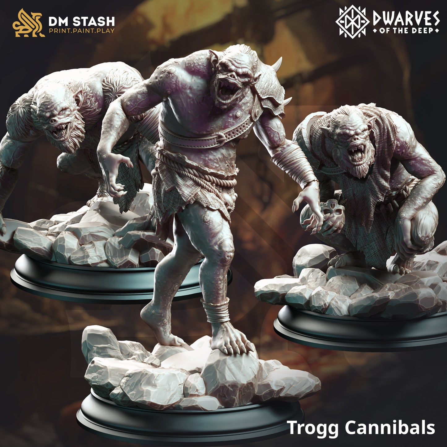 Troglodyte Trio Mob Enemy Monsters 32mm Scale - Trog Cannibals by DM Stash