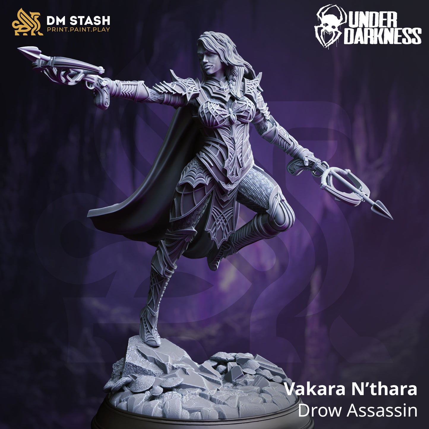 Demon Hunter Female Crossbow Rogue Miniature 32mm Scale - Drow Assassin by DM Stash