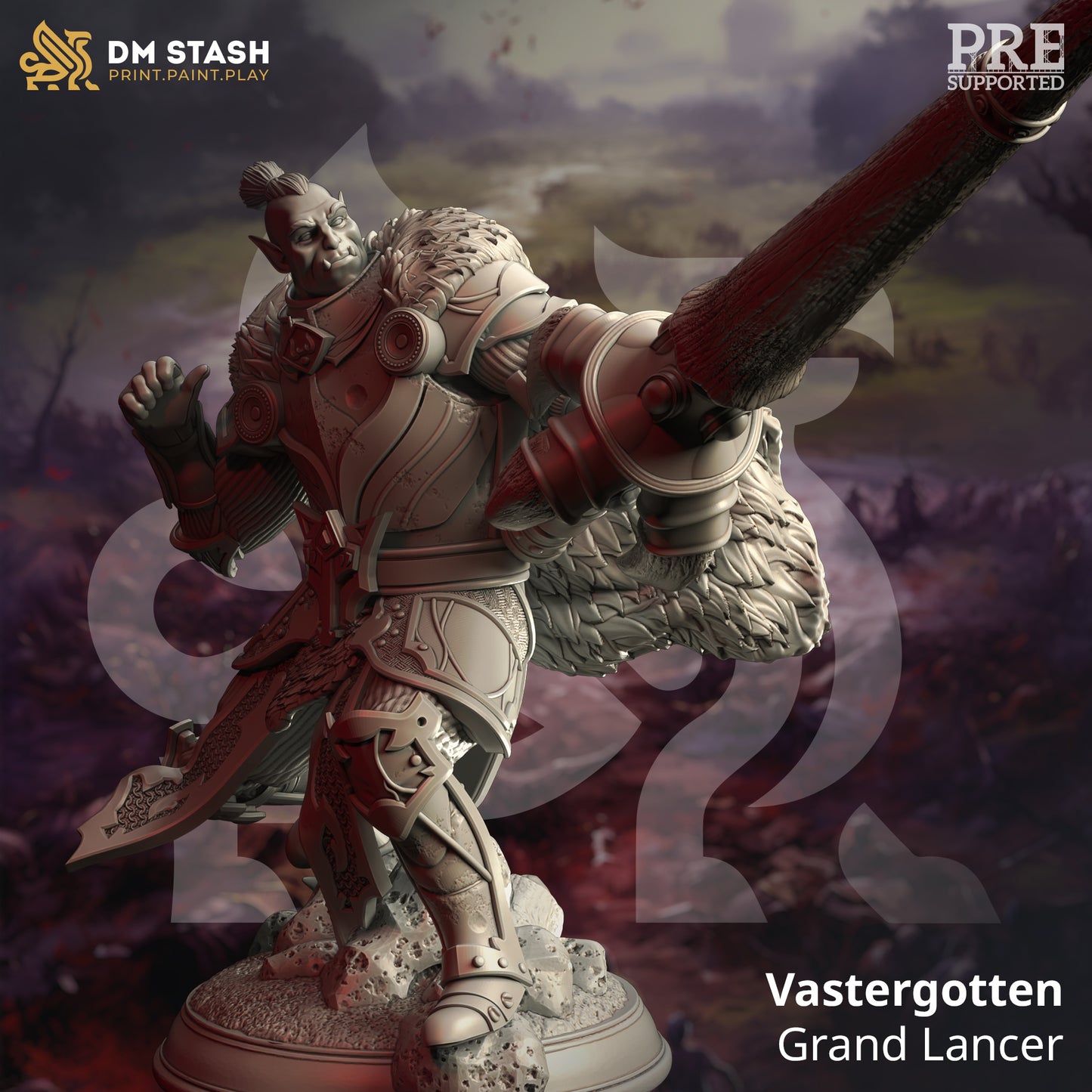 Orc Barbarian Hunter Warrior Bandit 32mm Scale - Orc Grand Knight Lancer by DM Stash