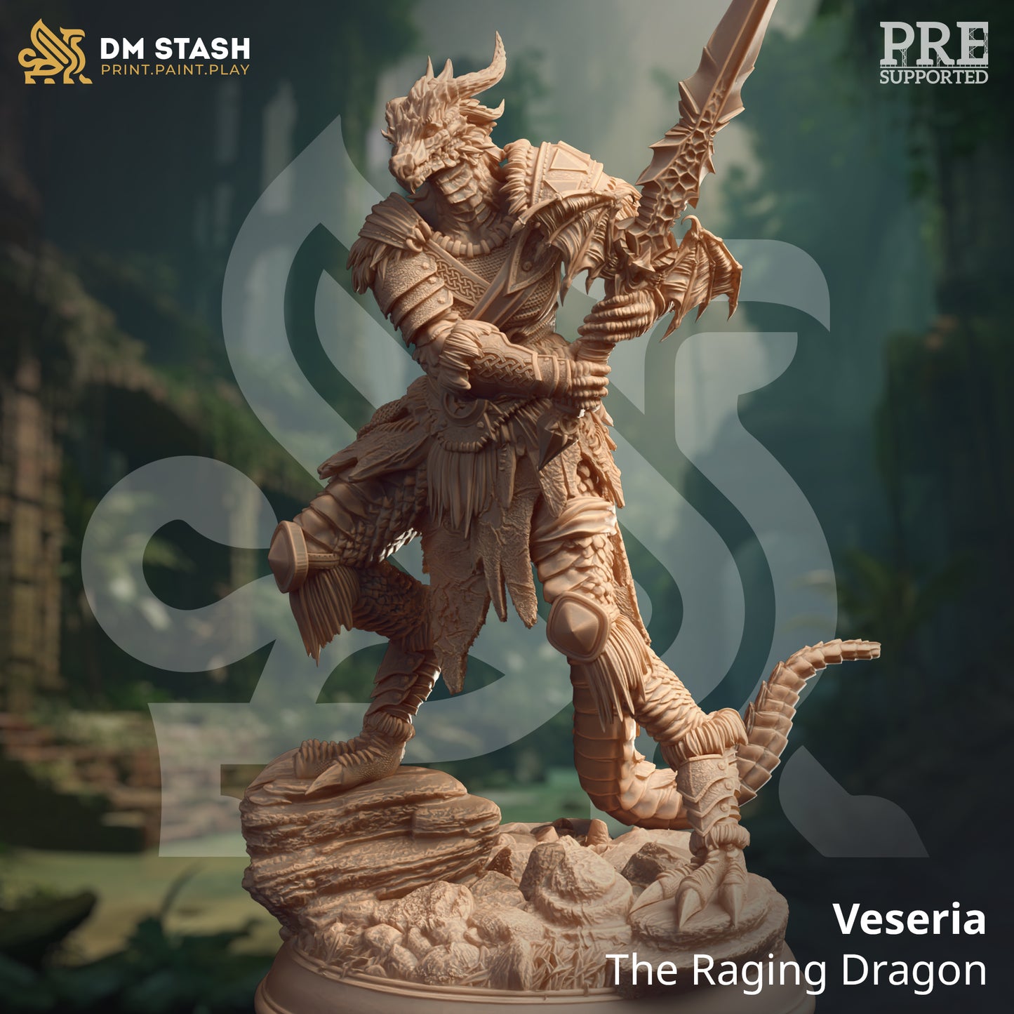 Draconic Female Greatsword Warrior Miniature 32mm Scale - Female Dragonborn Barbarian by DM Stash
