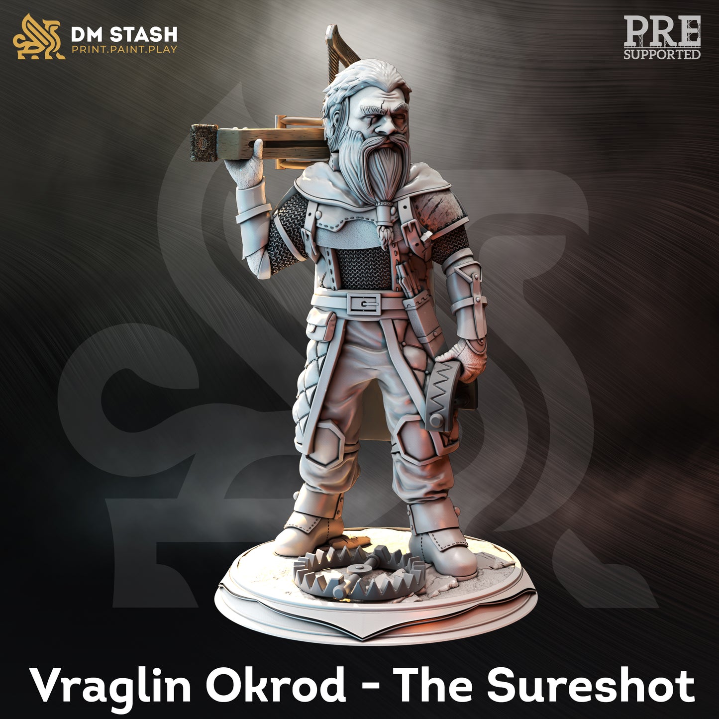 Dwarf Trapper Ranger Crossbow Miniature 32mm Scale - Half-Dwarf Hunter by DM Stash