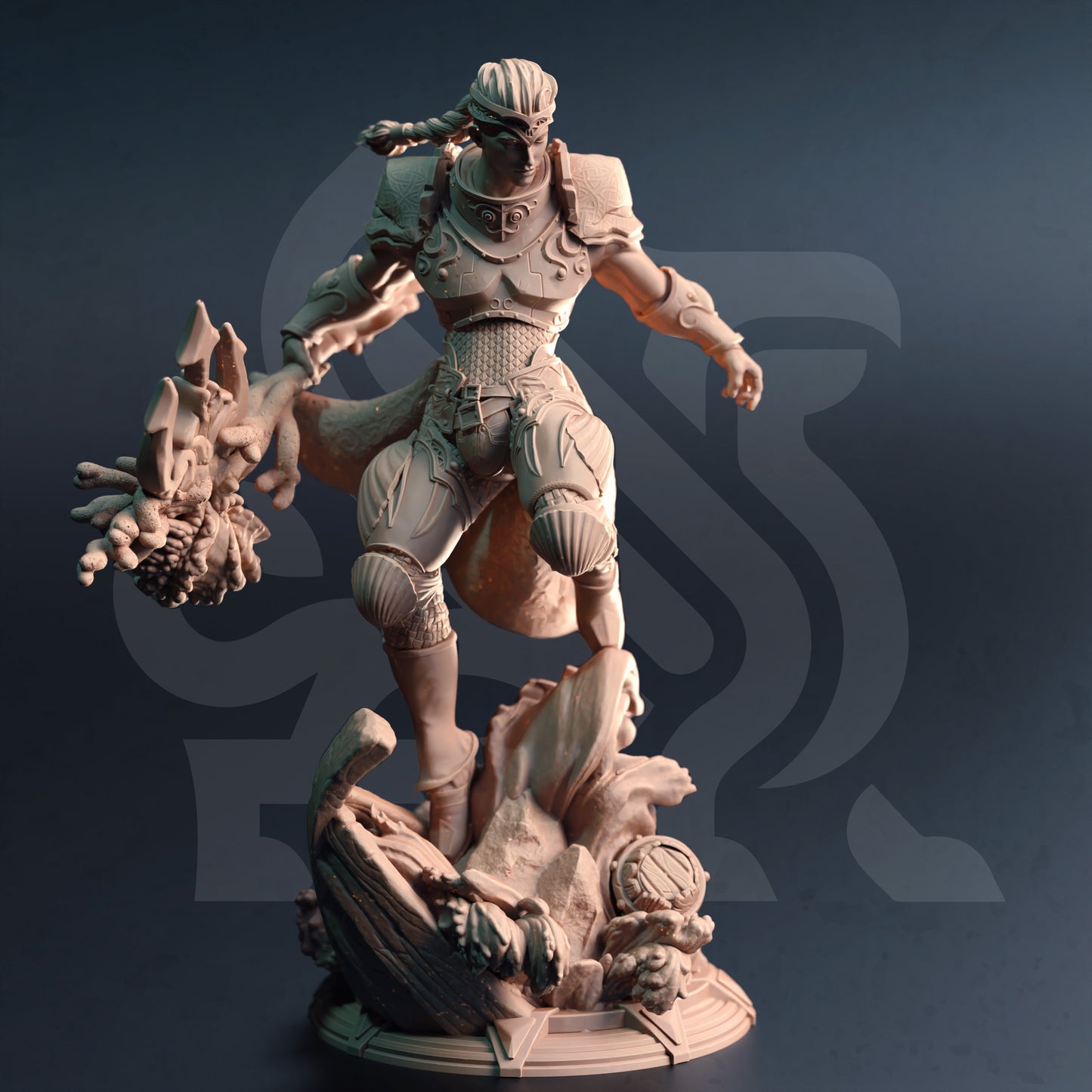 Cleric Water Genasi Mage Fighter Miniature 32mm Scale - Triton Sea Paladin by DM Stash